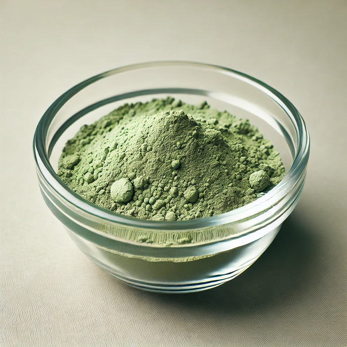 french green clay in glass jar for cosmetics